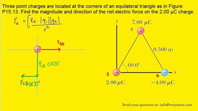 Three point charges are located at the corners of an equilateral triangle as in Figure P15.13. Find смотреть онлайн