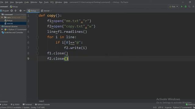 Write a program that copies a text file onto target.txt barring the lines starting with a ‘@’ sign смотреть онлайн