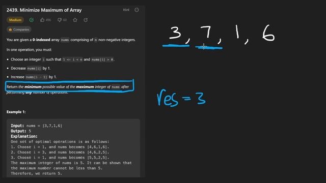 Minimize Maximum of Array - Leetcode 2439 - Python смотреть онлайн