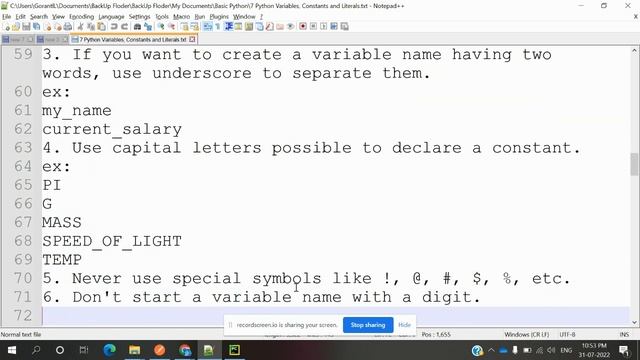Basic Python 7: Python Variables, Constants and Literals смотреть онлайн
