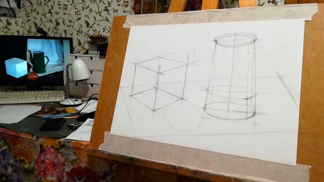 05 построение кувшина. Рисунок. 1 курс. Натюрморт с кубом. смотреть онлайн
