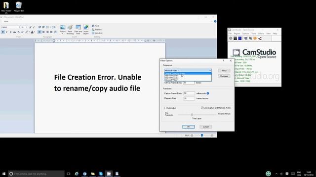File Creation Error. Unable To Rename/copy Audio File | Camstudio | SOLVED