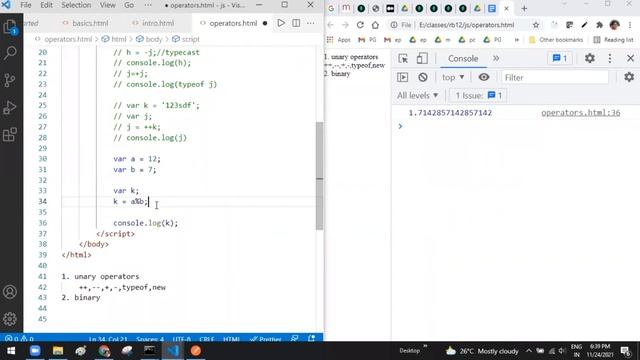 Javascript binary operators arithmetic operator 19 | Practical JavaScript Training Telugu |Tutorial смотреть онлайн