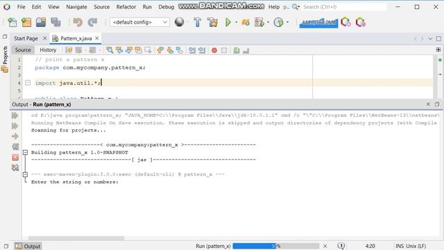 Print a X style pattern Program code in java смотреть онлайн