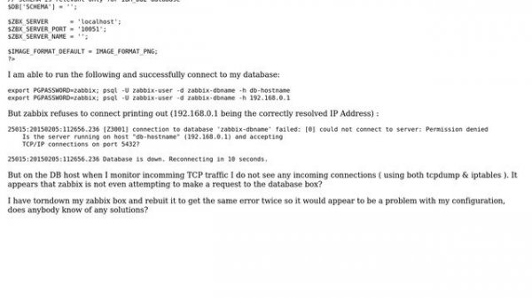 Zabbix cannot connect to a PostgreSQL database (2 Solutions!!)