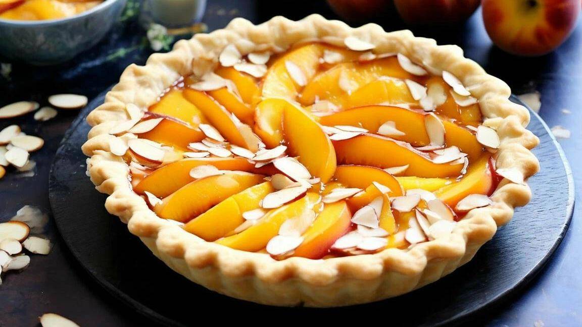 Открытый миндальный пирог с персиками смотреть онлайн