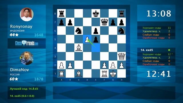 Анализ шахматной партии: DimaNov - Ronyronay, 1-0 (по ChessFriends.com) смотреть онлайн