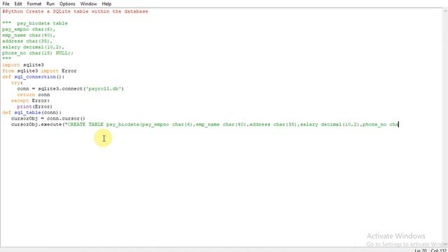 Python Create a SQLite table within the database смотреть онлайн