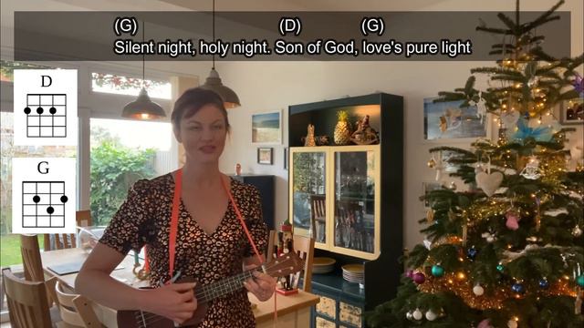 "Silent Night" ukulele tutorial with chords and lyrics смотреть онлайн
