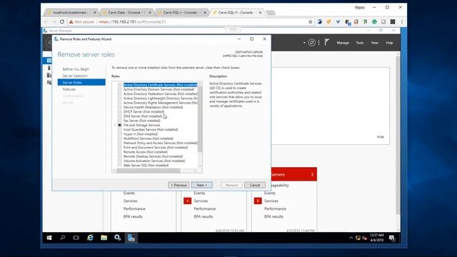Windows 2016 Server Manager - Remove Roles and Features смотреть онлайн
