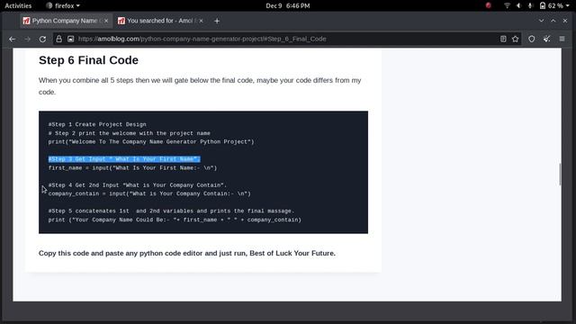 Python Project Code | Company Name Generator | Python For Beginners | Amol Blog Python | Hindi смотреть онлайн