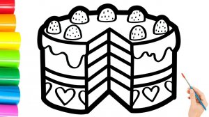 Как нарисовать торт для детей. Простой рисунок и раскраска.