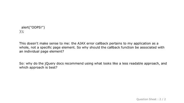 jQuery : AJAX error handling with jQuery: should I use $.ajaxSetup() or $.fn.ajaxError() смотреть онлайн