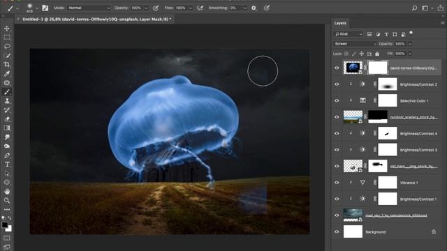 Jellyfish Night Photo Manipulation Photoshop Tutorial смотреть онлайн
