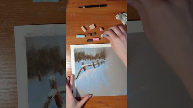 Простой зимний пейзаж сухой пастелью смотреть онлайн