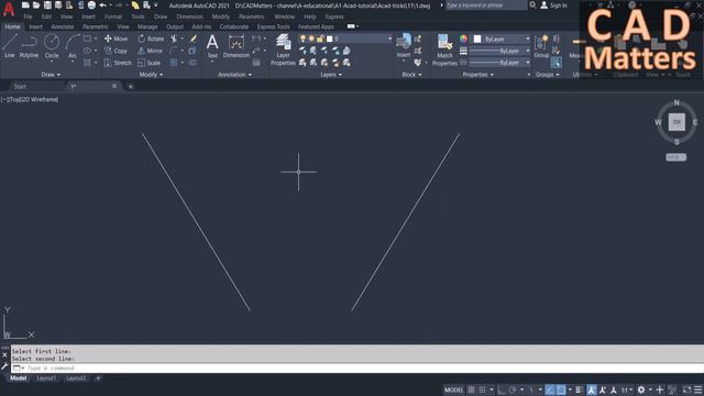 Trick36-Draw center line between 2 lines ترك 36- رسم خط مركز بين خطين смотреть онлайн