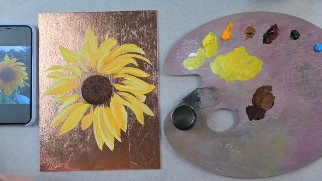 Как нарисовать подсолнух? Пишем подсолнух маслом на золотом фоне. Видео-урок для начинающих смотреть онлайн