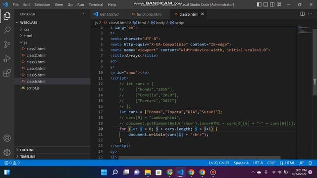 JavaScript Class 6 Tutorial | JS Arrays | Array Methods | @w3schools.com @HTML Academy