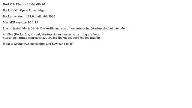 Unix & Linux: Can t build and start docker container with mariadb смотреть онлайн