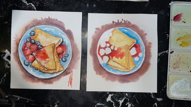 Скетчинг акварелью, рисуем завтрак акварелью в стиле скетчинга