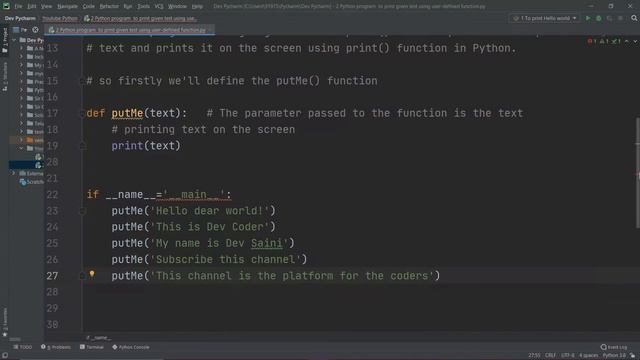 #2 | To print text using User-defined function | Python Tutorials | PyCharm | With Source Code смотреть онлайн