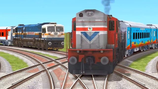 Forked Curved & Criss Cross Tracks | Diesel Trains Fast Running On Railroad Track | Animated 9 Trai смотреть онлайн