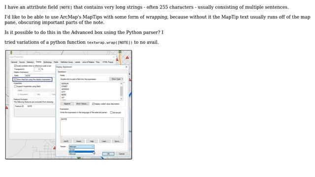 GIS: Getting ArcMap Python Parser to wrap text displayed in MapTips? смотреть онлайн