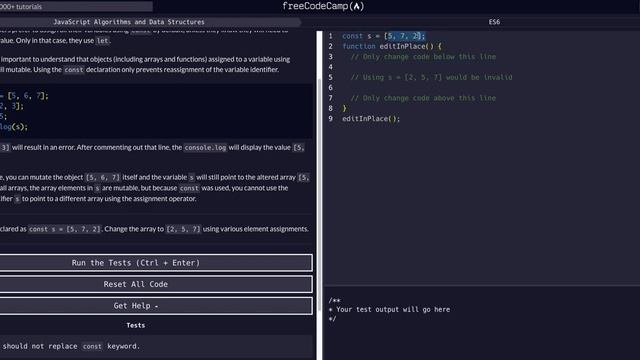 02 Mutate an Array Declared with const - FreeCodeCamp Solution - ES6 Javascript FCC смотреть онлайн