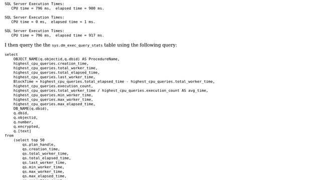 Databases: Set statistics time showing different elapsed_time than dm_exec_query_stats view смотреть онлайн