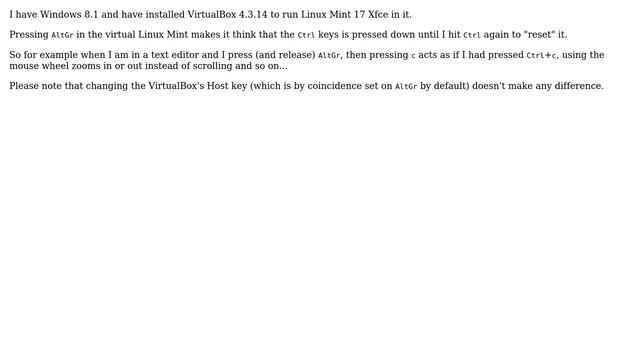 AltGr makes Ctrl stuck on Linux Mint running in Virtual Box under Windows 8.1 смотреть онлайн