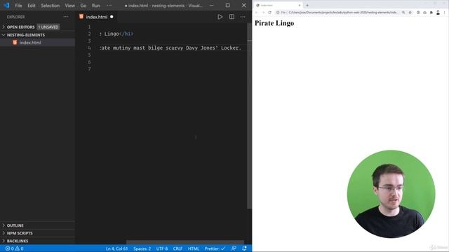 04 - Page structure with HTML - 006 Nesting elements in HTML смотреть онлайн