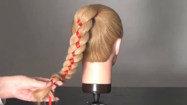 Плетение косы из 4-х прядей с лентой. Ribbon Braid Hairstyle tutorial смотреть онлайн