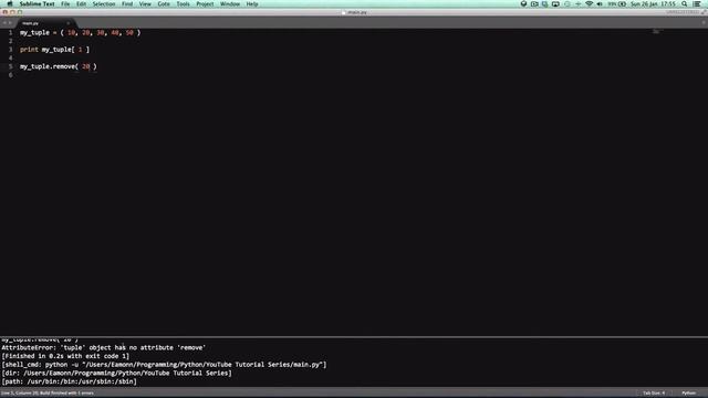 Python 2.7.6 Tutorial Episode 16: Tuples смотреть онлайн