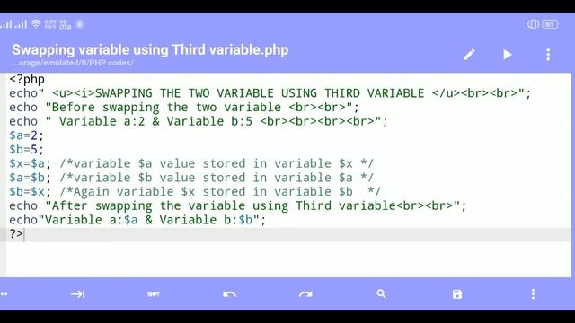Swapping the two variable in php using Third variable смотреть онлайн