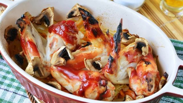 Крылышки с грибами в духовке смотреть онлайн