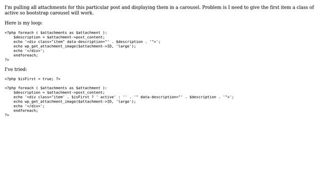 Wordpress: Need to add class to first element in a foreach loop смотреть онлайн