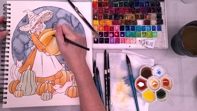 How to Sketch, Ink, and Watercolor Paint a Cute Punkin Witch From Start to Finish смотреть онлайн