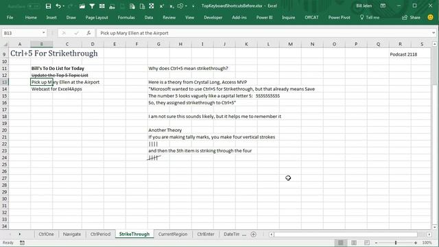 Excel shortcuts - Ctrl+5 for Strikethrough - Episode 2118 смотреть онлайн