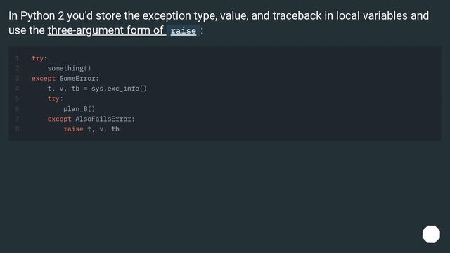 How to re-raise an exception in nested try/except blocks? смотреть онлайн