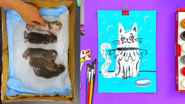 Рисуем КОШЕК + Живые КОТЯТА - РыбаКит папа рисует смотреть онлайн