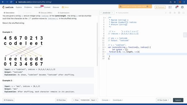 LEETCODE SOLUTION 1528 | Shuffle String | LEETCODE CONTEST | EASY | Javascript LEETCODE EASY CODING смотреть онлайн