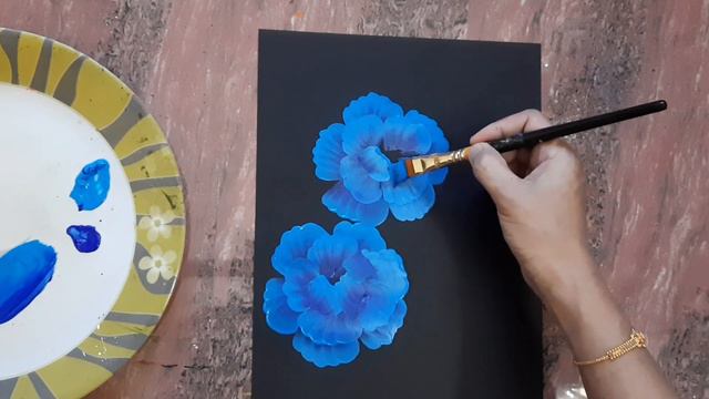 one stroke blue flower painting/ beautiful blue flowers floral painting tutorial смотреть онлайн