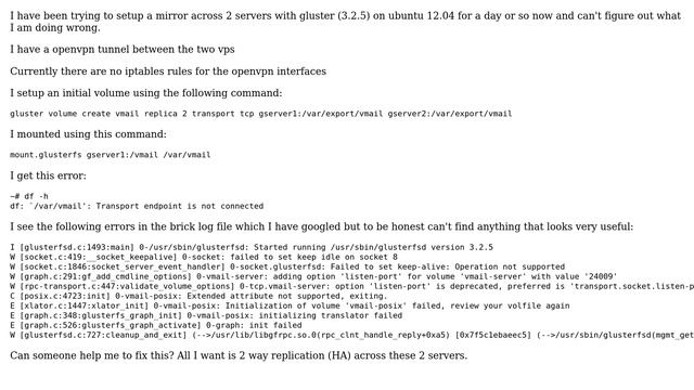 DevOps & SysAdmins: glusterfs 3.2.5 transport endpoint is not connected смотреть онлайн