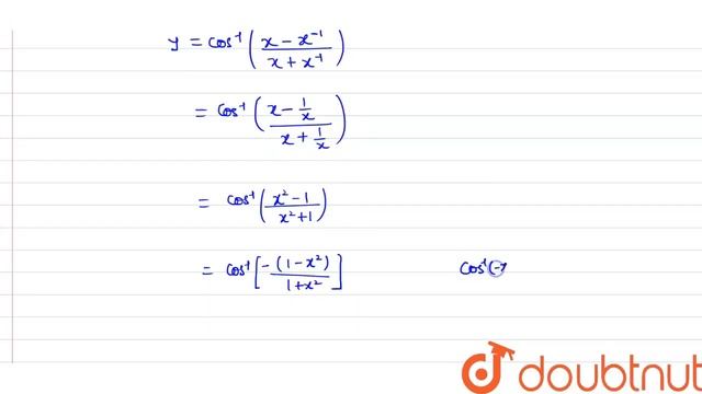 If ` y=cos ^(-1) ((x-x^(-1))/( x+x^(-1))) ,then (dy)/(dx)=` смотреть онлайн