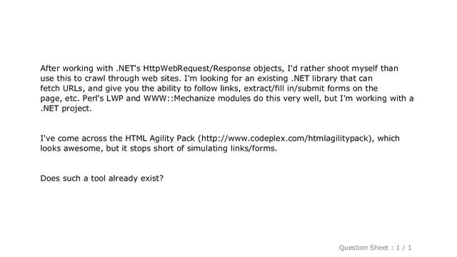 HTML : Is there a .NET equivalent of Perl's LWP / WWW::Mechanize? смотреть онлайн
