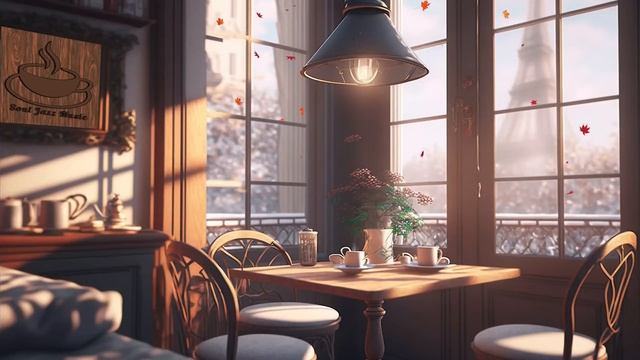 Осенний день в уютной кофейне 4K Атмосфера ☕ Мягкая джазовая музыка для отдыха/учебы/работы