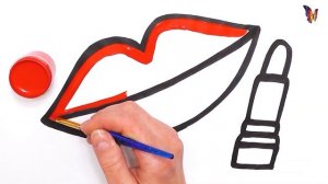 Раскраска Губы и Помада. Как нарисовать Губы и Помаду. Раскраски Малышам.