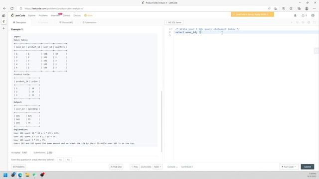 LeetCode 2329 | Product Sales Analysis V | Order by | Group by | SQL смотреть онлайн