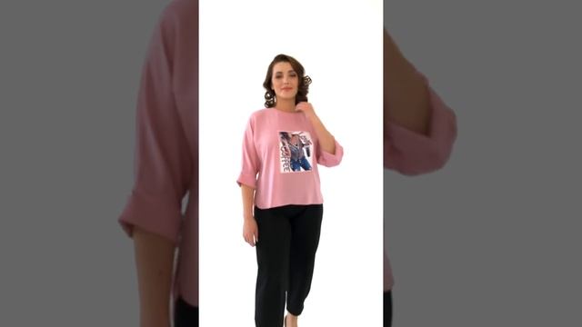Стильная женская блузка Stylogie с принтом и манжетами / женские блузки больших размеров смотреть онлайн
