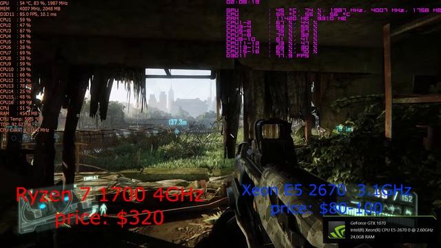 Crysis 3 Ryzen 1700 @ 4GHz vs Xeon E5 2670 @ 3.1GHz (gtx1070) смотреть онлайн